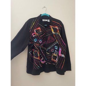New Direction 3XL Black Multicolored Embroidered Zip Up Jogger Style Jacket